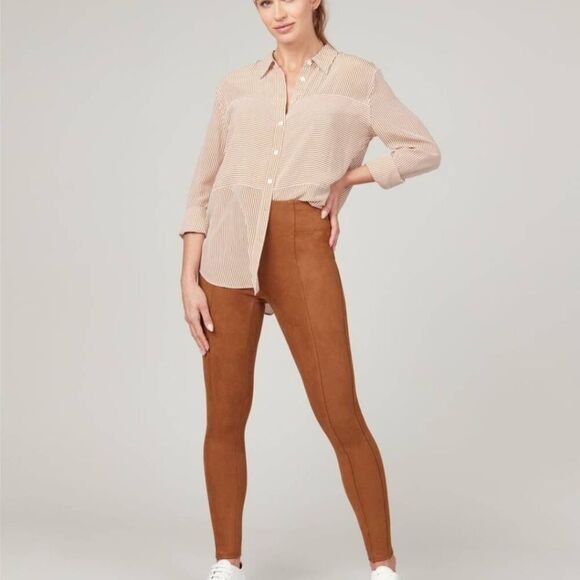 Spanx Faux Suede High Waisted Shapewear Leggings in Rich Caramel. XL - Picture 1 of 9